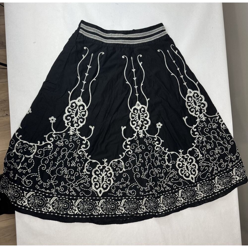 Romantic Embroidered Maxi Skirt Coldwater Creek Black White Feminine Women Small